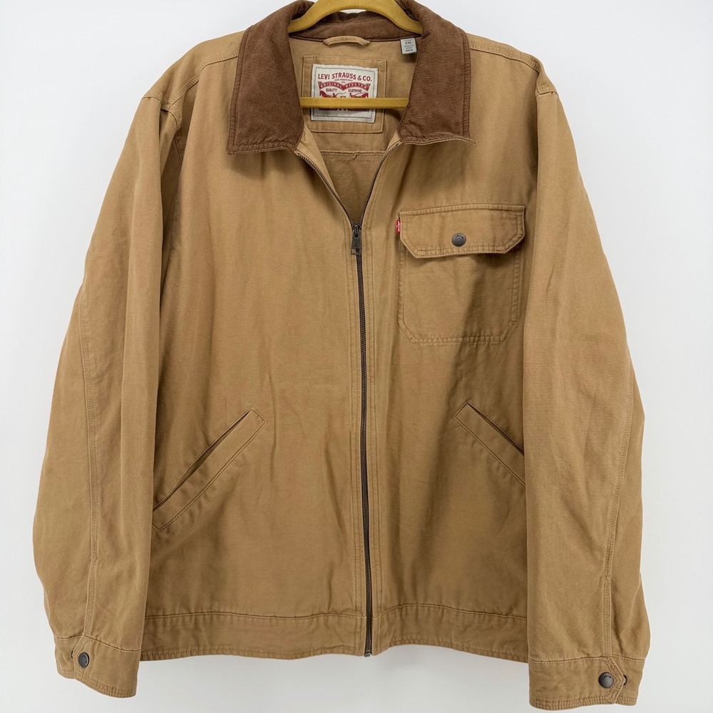 Levi's Canvas Chore Jacket XXL Brown Tan Duck Workwear Corduroy Collar Coat